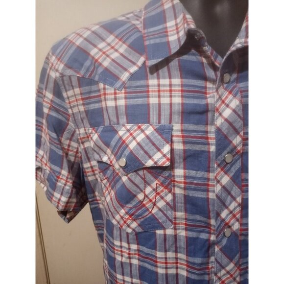 True Religion Western Shirt Button XL Plaid Pockets Short Sleeve Brand Jeans - Picture 4 of 11